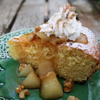 Olive Oil Polenta Cake With Poached Pears