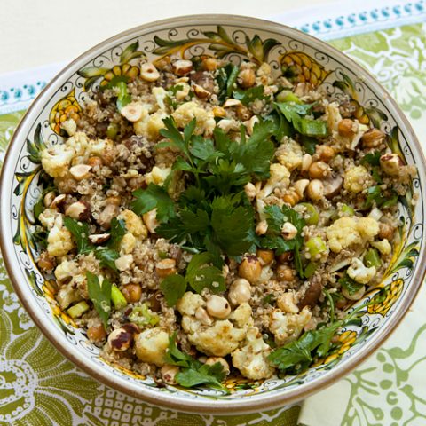 Quino Salad With Roasted Cauliflower, Mushrooms & Garbanzo Beans