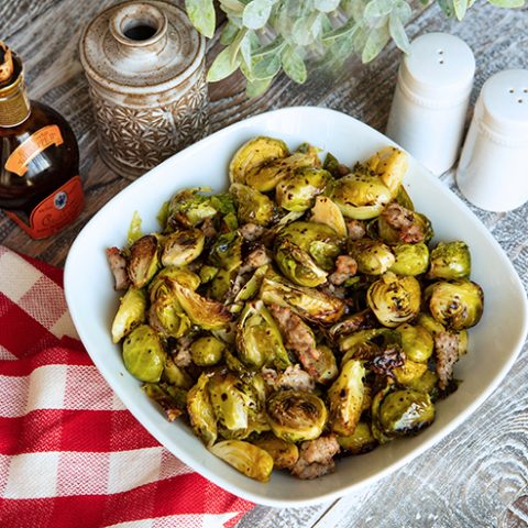 Golden Roasted Brussel Sprouts With Sausage & Garlic
