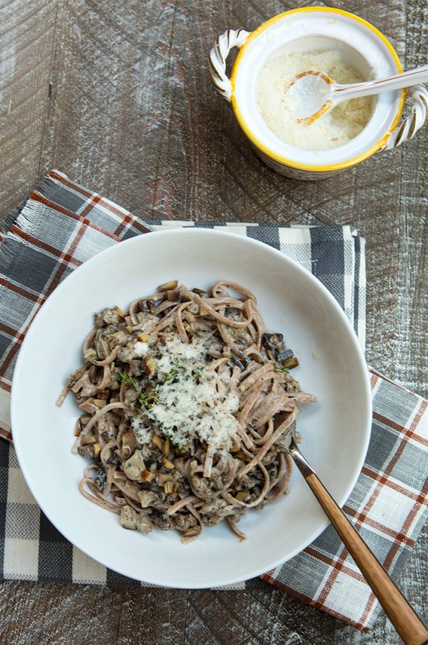 Farro Pasta With In A Creamy Thyme Sauce With Mushrooms & Sausage ~ For