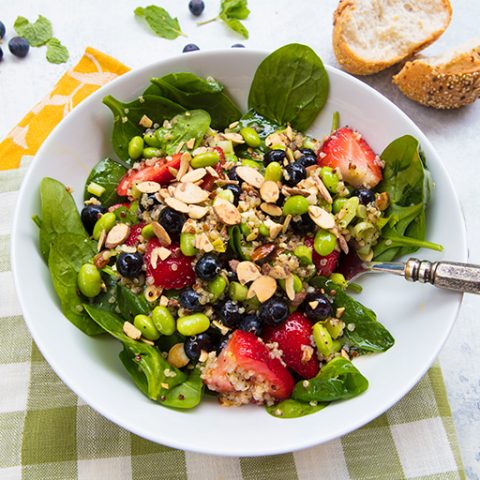 Quinoa, Berry, & Spinach Salad With Honey Poppy Seed Dressing