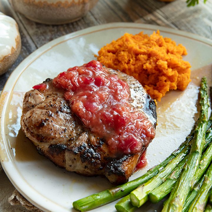 Brined Grilled Pork Chops With Rhubarb Sauce
