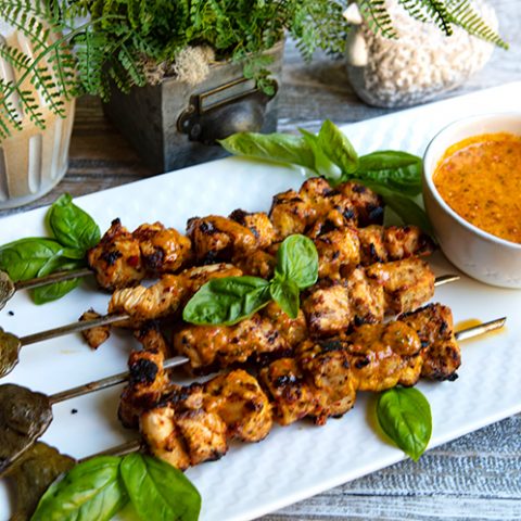 Grilled Chicken Skewers With Spicy Pesto