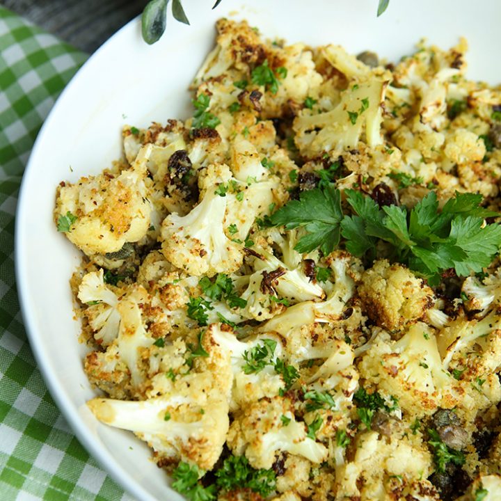 Roasted Cauliflower With Capers, Raisins, & Breadcrumbs