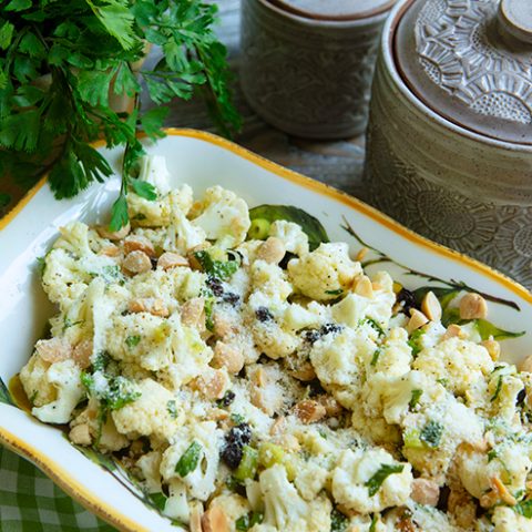 Raw Cauliflower Salad With Currants & Almonds