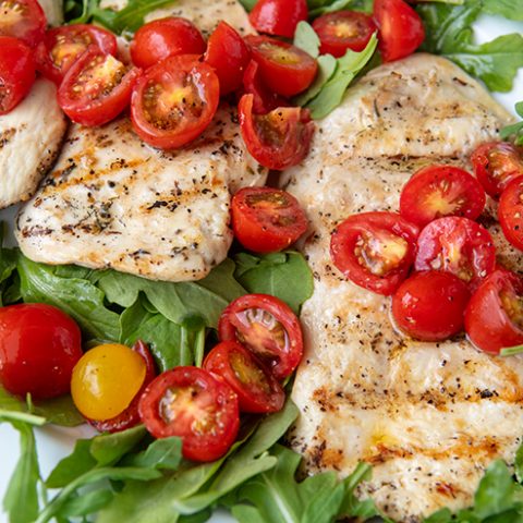 Grilled Chicken Cutlets With Tomatoes & Arugula